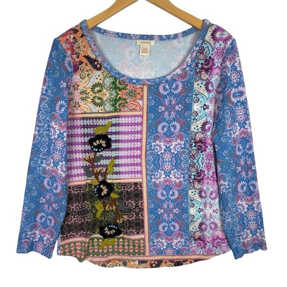 Sundance Poetic Patchwork Top Large Floral Long Sleeve Embroidered Boho Feminine - Picture 1 of 14